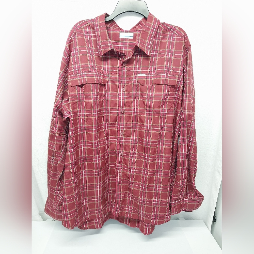Columbia Men's Long Sleeve Maroon/Burgundy Omni - Shade Vented Shirt Sz 2x/2TF